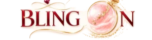 Brand logo for Bling On featuring a pink resin gemstone with gold swirls and red lettering.