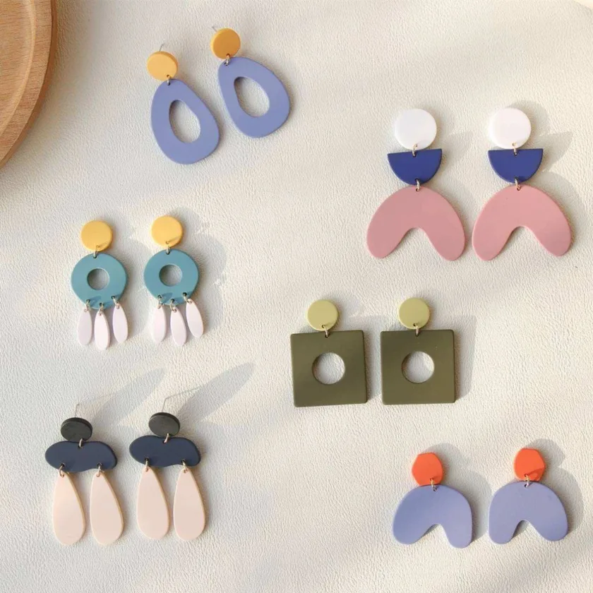 Geometric Stitching Colourful Drop Earring