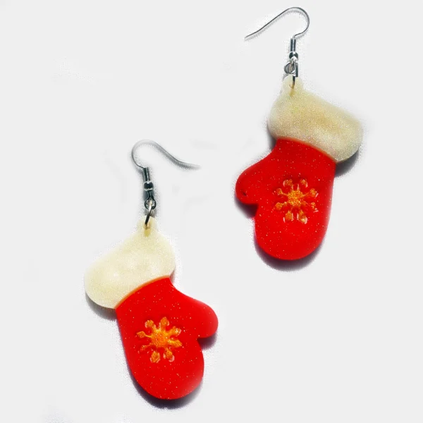 Christmas Glove Drop Earrings |Red Mitten Earrings