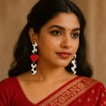 Dangle Drop indian female in saree wearing earrings • Bling On- Dangle-Drop-indian-female-in-saree-wearing-earrings-.webp