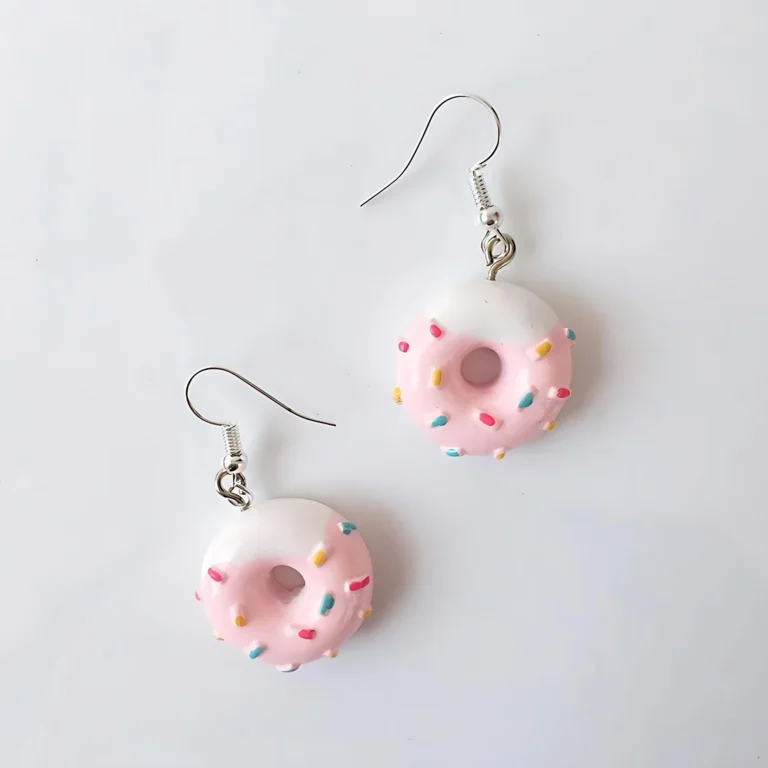 Pop-Color-Korean-Donut-Dangle-Earrings--Handmade-Baby-Pink-Polymer-Clay earring Set