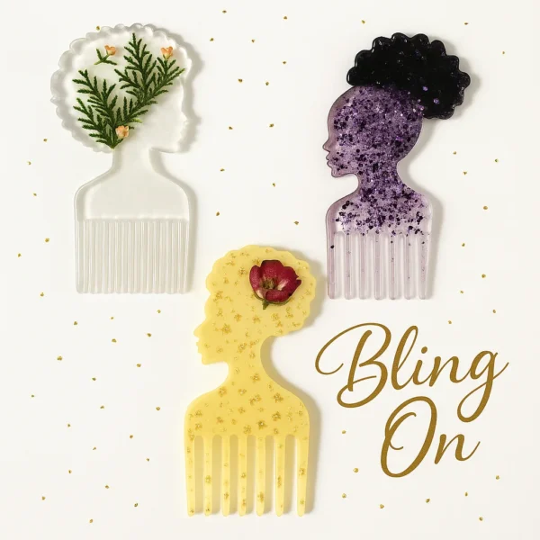 Bling On Resin-Handmade-Combs--Viral-Afro-Design-Luxury-Hair-Pick-