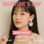 Dangle-Drop-Handmade-Valentine-Earrings-3.webp • Bling On- Dangle-Drop-Handmade-Valentine-Earrings-korean model wearing earring