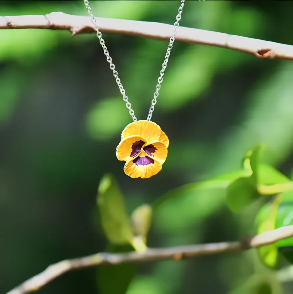 Real-Original-Pansy-Yellow-Flower-Earrings-Silver-Tone-Handmade-Luxury-Pendant-Jewelry
