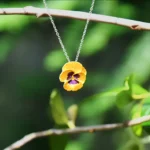 Real original pansy yellow flower earrings silver tone handmade luxury pendant jewelry  Bling On