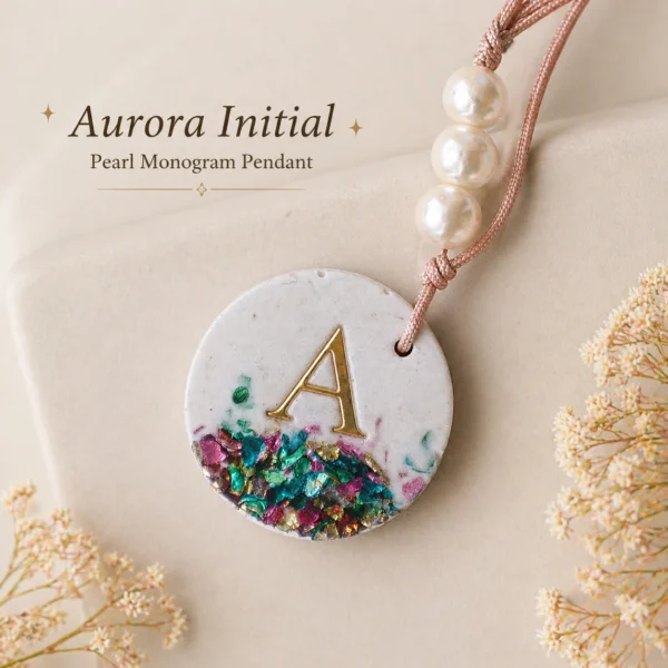 Aurora a initial jesmonite pendant necklace with pearls for women bling  Bling On