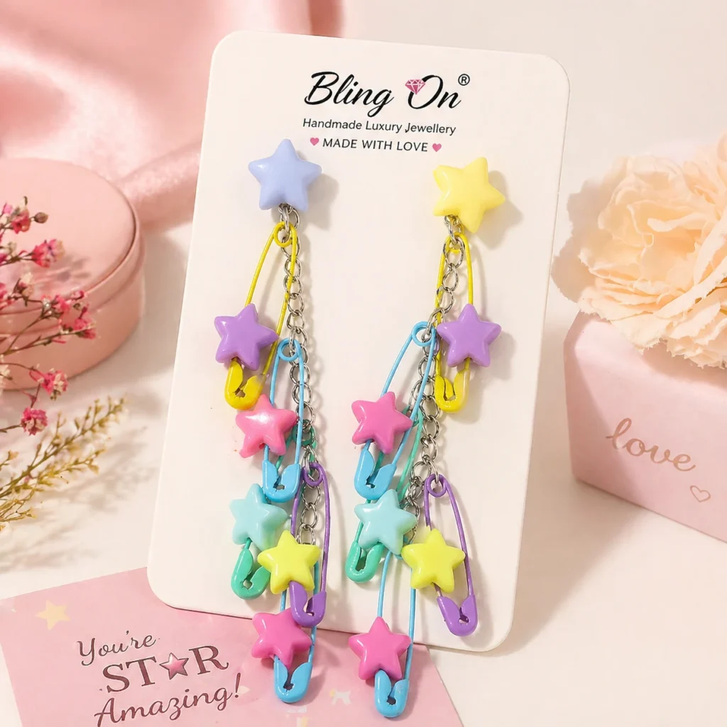 Harajuku Acrylic Pentagram Bead Earrings 💖🌟