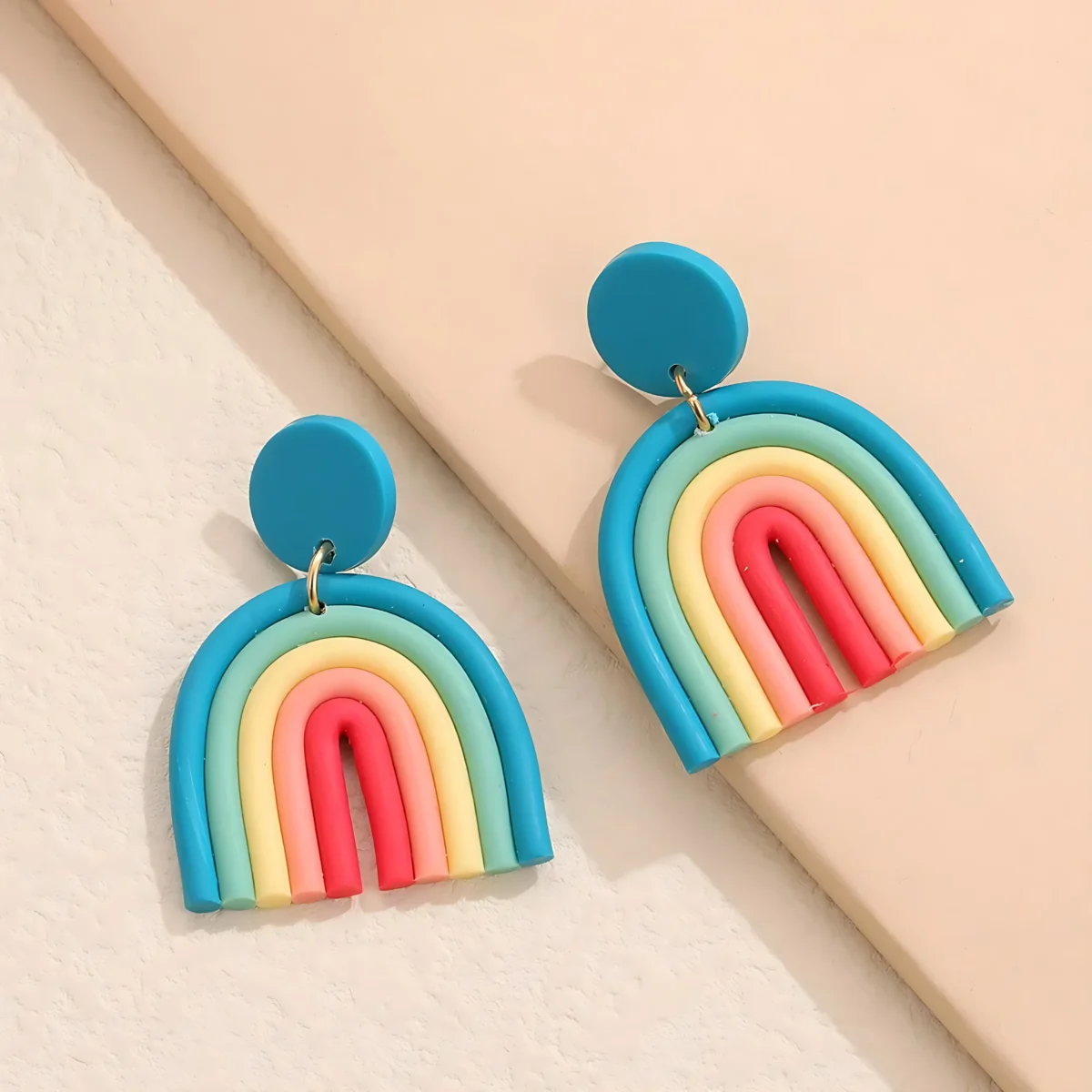 Luxury Bohemia Rainbow Color Geometric Polymer Clay Earrings – Handmade Jewelry from India 🇮🇳 Bling On (1)