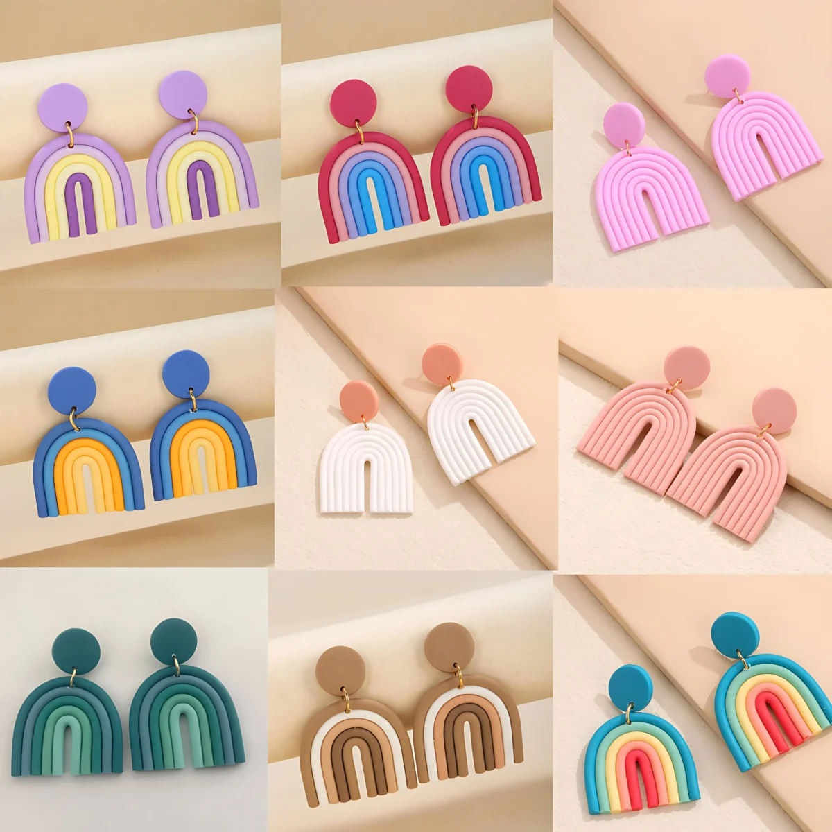 Luxury Bohemia Rainbow Color Geometric Polymer Clay Earrings – Handmade Jewelry from India 🇮🇳 Bling On (1)