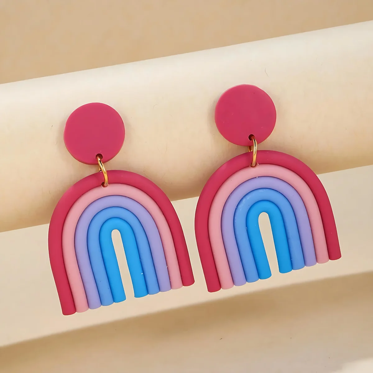 Luxury Bohemia Rainbow Color Geometric Polymer Clay Earrings – Handmade Jewelry from India 🇮🇳 Bling On (1)