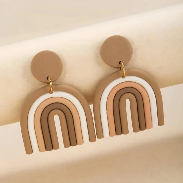 Luxury Bohemia Rainbow Color Geometric Polymer Clay Earrings – Handmade Jewelry from India 🇮🇳 Bling On (1)