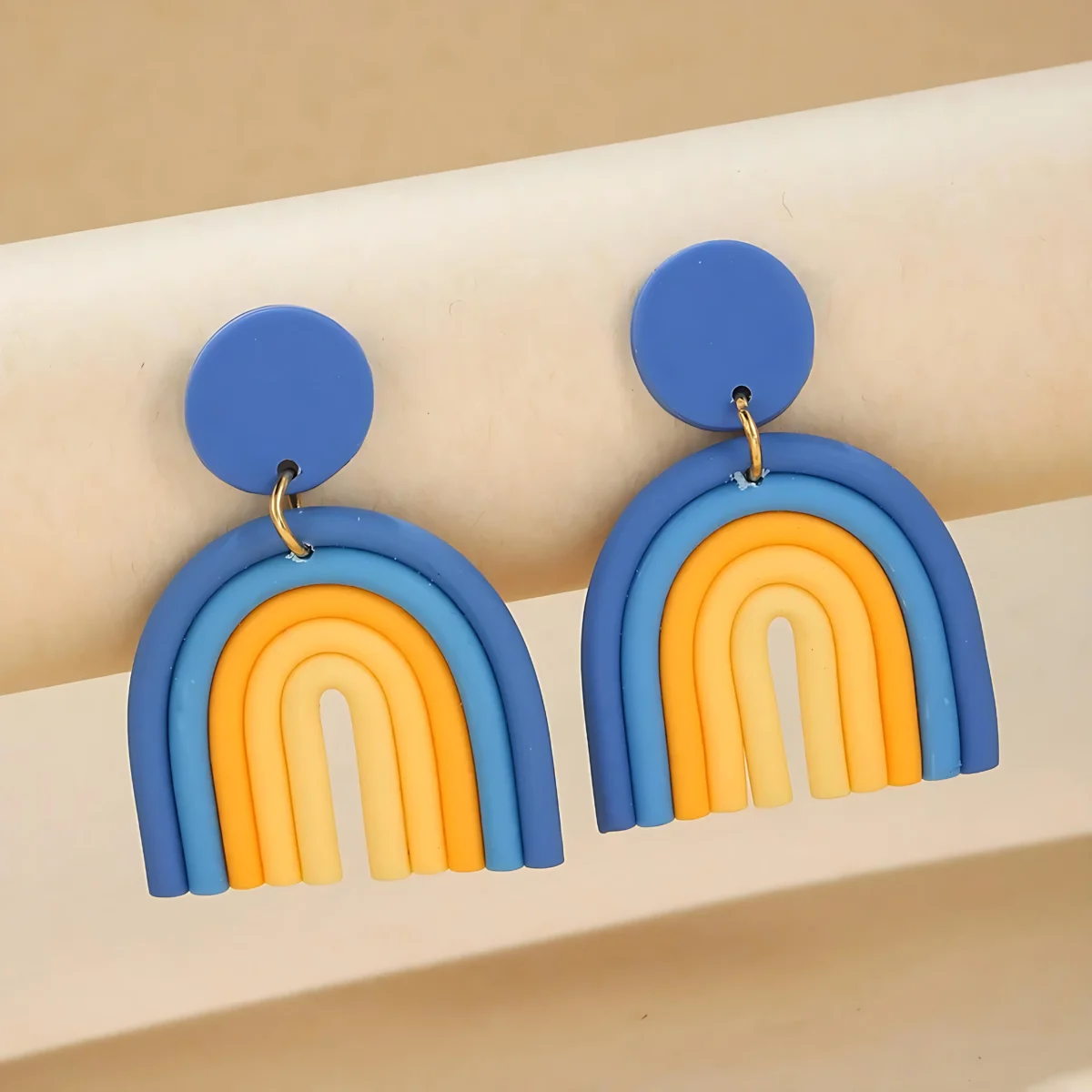 Luxury Bohemia Rainbow Color Geometric Polymer Clay Earrings – Handmade Jewelry from India 🇮🇳 Bling On (1)