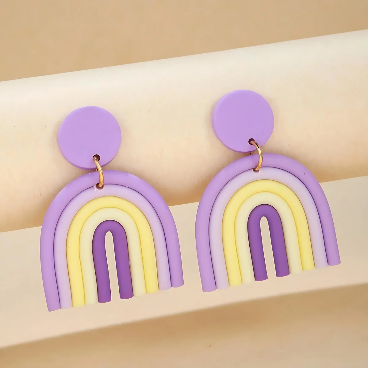 Luxury Bohemia Rainbow Color Geometric Polymer Clay Earrings – Handmade Jewelry from India 🇮🇳 Bling On (1)