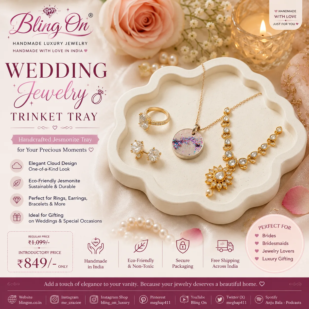 ☁️ Bling On® Wedding Jewelry Trinket Tray | Handmade Jesmonite Vanity ...