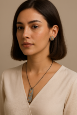 Handmade Concrete Pendant Earring Set Copper Leaf Accents Trending Luxury Jewelry from Bling On 1 • Bling On-