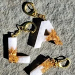 Resin Alphabet Keychain Black and Yellow Shine Resin Handmade Keychains for Car Bike Men Women Keyrings White Gold • Bling On-
