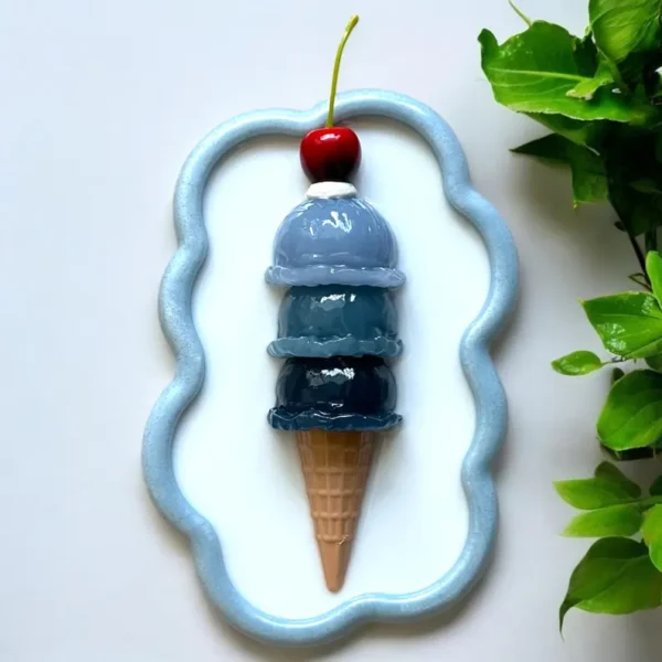 Blue Ice Cream Cone 3D Wall Art Sculpture – Luxe Pop-Art Décor Bling On