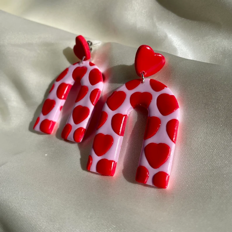 Handmade Polymer Clay Heart Earrings – Gift for Her (5)