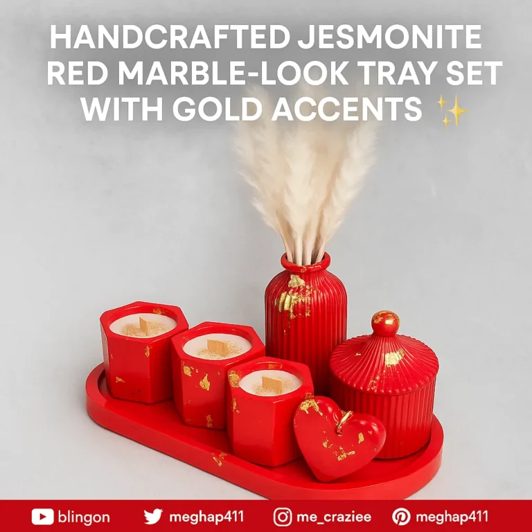 Jesmonite-Red-Oval-Tray-Decor-Candle-Set--Handmade-Diwali-Gifting-Trending-in-India-4.