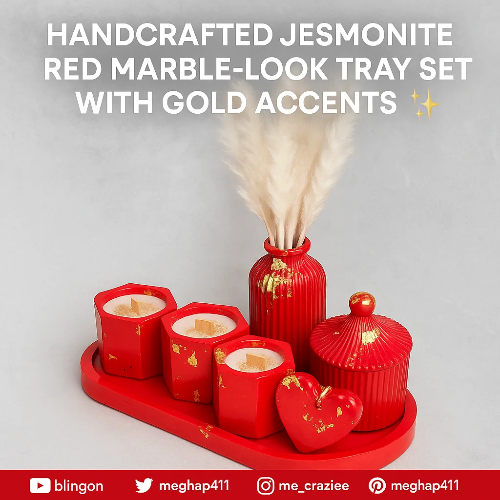Jesmonite-Red-Oval-Tray-Decor-Candle-Set--Handmade-Diwali-Gifting-Trending-in-India-4.