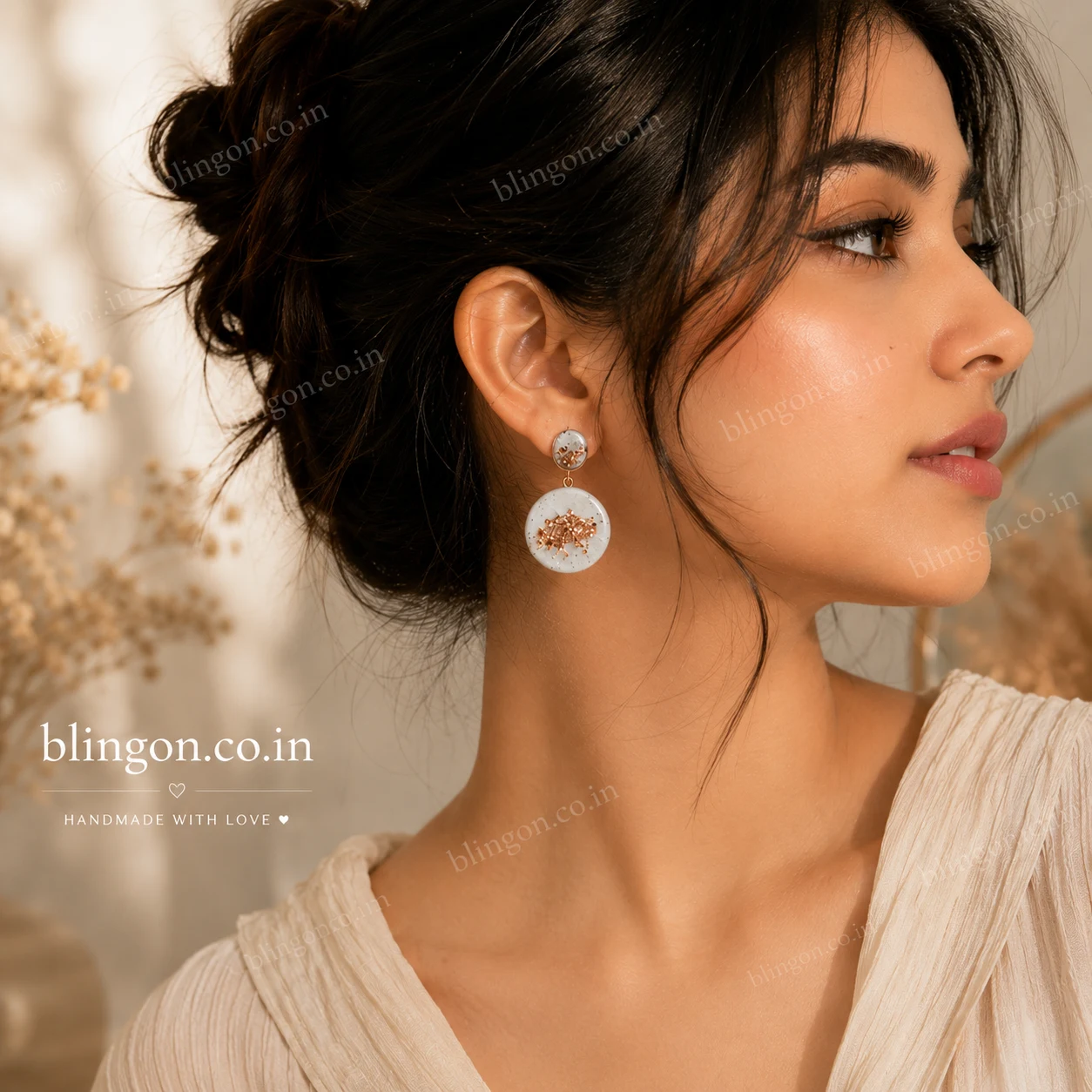 Handmade Jesmonite Pendant and Rose Gold Earring Set