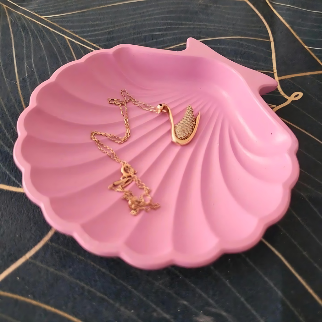 Pink Jesmonite Shell Tray – Handmade Jewel Decor for Jewelry Lovers wedding special