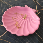 Pink Jesmonite Shell Tray – Handmade Jewel Decor for Jewelry Lovers wedding special