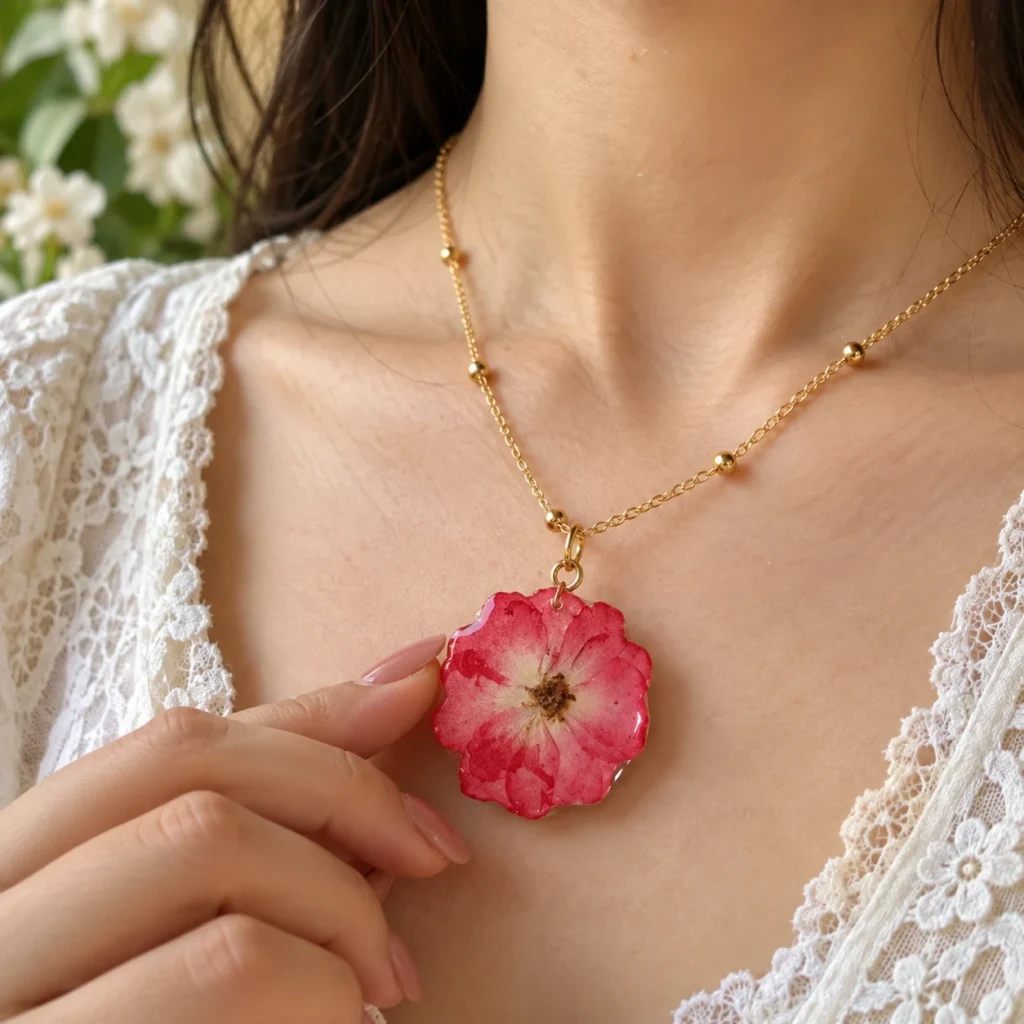 Real Red Rose Resin Pendant Couple Date Night Jewellery  Bling on  Bling On