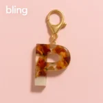 _Resin Handmade Personalised Rose Floral Alphabet Keychain Luxury Gift Item for Bags Phones Hearts 5 • Bling On-