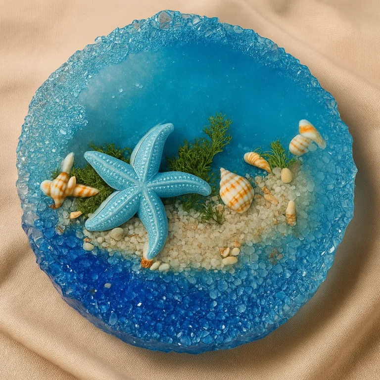 Resin Ocean Series Art Geode Coaster with Cover 3D Effects with Dolphin Starfish Real Seashells and Sand 1 1
