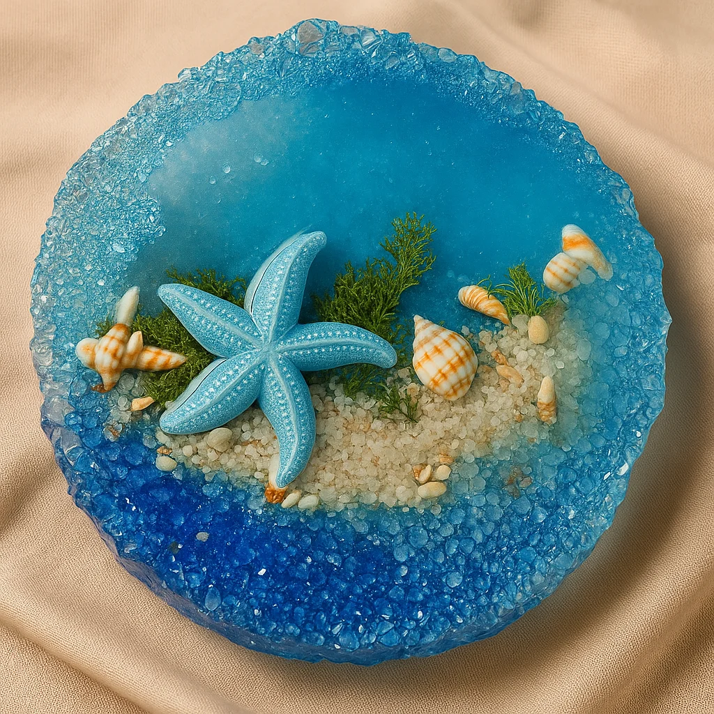 Resin Ocean Series Art Geode Coaster with Cover 3D Effects with Dolphin Starfish Real Seashells and Sand 1 1