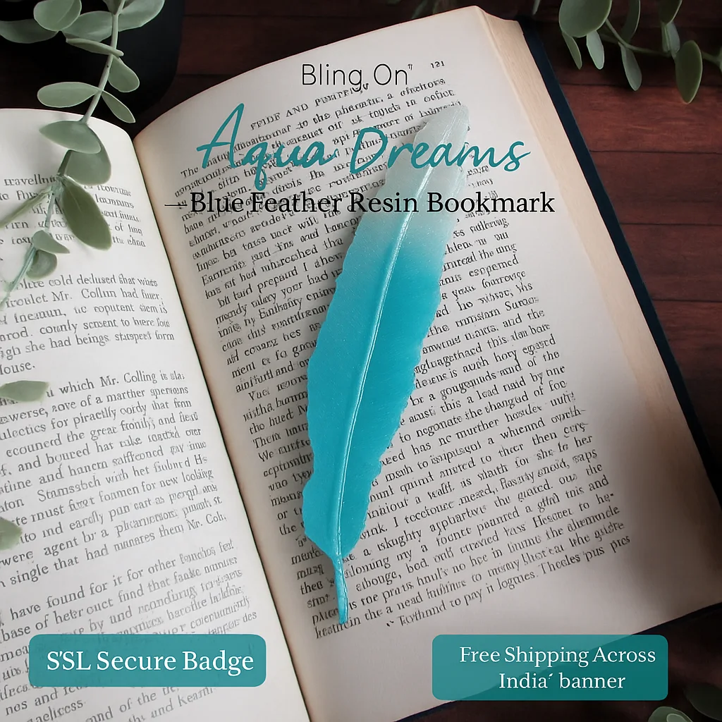 Bling On® Aqua Dreams – Blue Feather Resin Bookmark 襁 (3)
