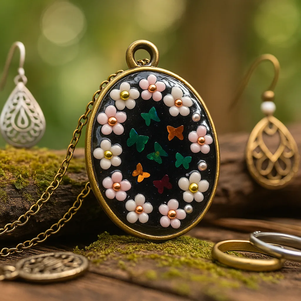 Butterfly Garden Resin Pendant – Handmade with Love by Bling On (1)