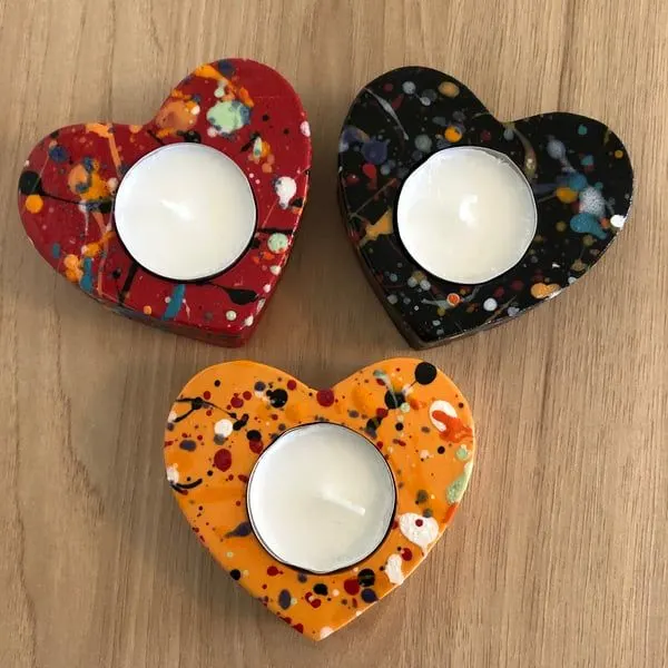 India’s No. 1 Handmade Jesmonite Splatter Heart Tealight Holder – Resin Home Decor for Couples 💫