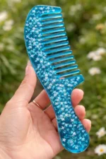 Starry Sky Blue Glitter Resin Hair Comb with Handle – Handmade Luxury Gift for Women 💙✨