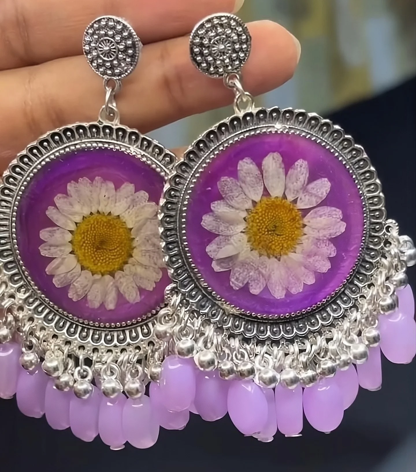 Bling On® Lavender Real Flower Resin Jhumka – Bloom in Every Look