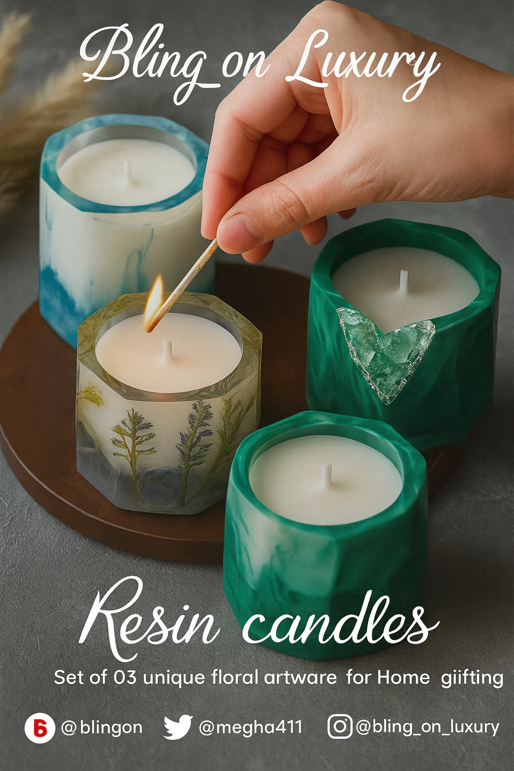 Bling On® Resin Candle Set of 3 – Floral, Ocean & Green Forest Editions ...