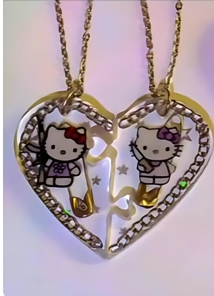 Bling On® Heart Lock Resin Pendant – Cute Couple Hello Kitty Keytag for Love  (1)