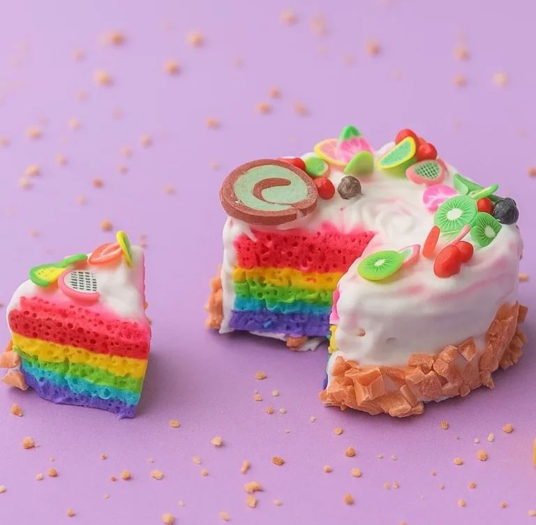 Bling On® Mini Rainbow Cake Polymer Clay miniature – Cute Desk Luxury for Gen Z & Craft Lovers