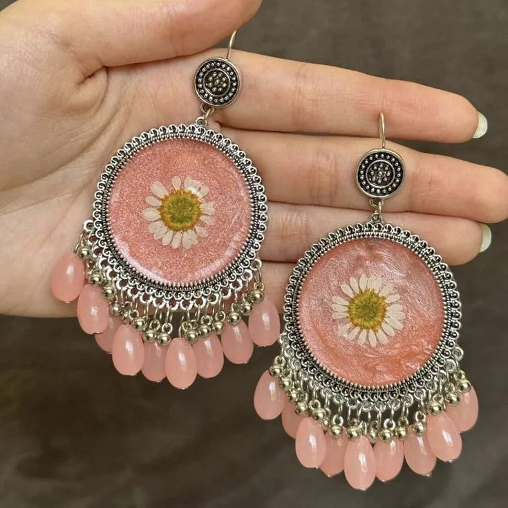 Bling On® Pink Daisy Resin Jhumka – Handmade Bloom for Every Occasion! 🩷