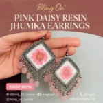 Bling On® Pink Daisy Resin Jhumka Earrings – Bloom Boldly in Every Look! 🌸