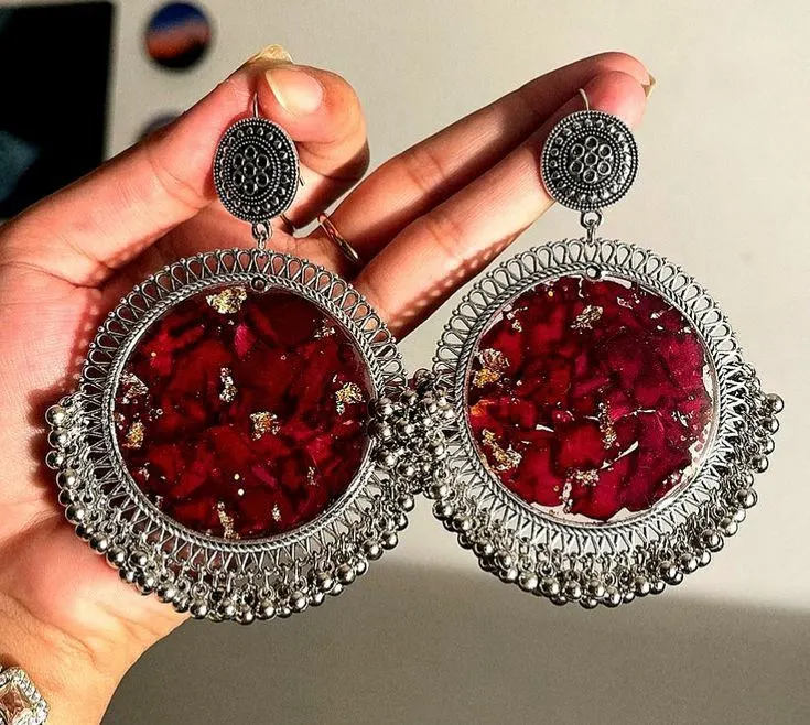Bling On® Real Rose Resin Jhumka Earrings – India No.1 Handmade Jewellery for Glam Queens ✨