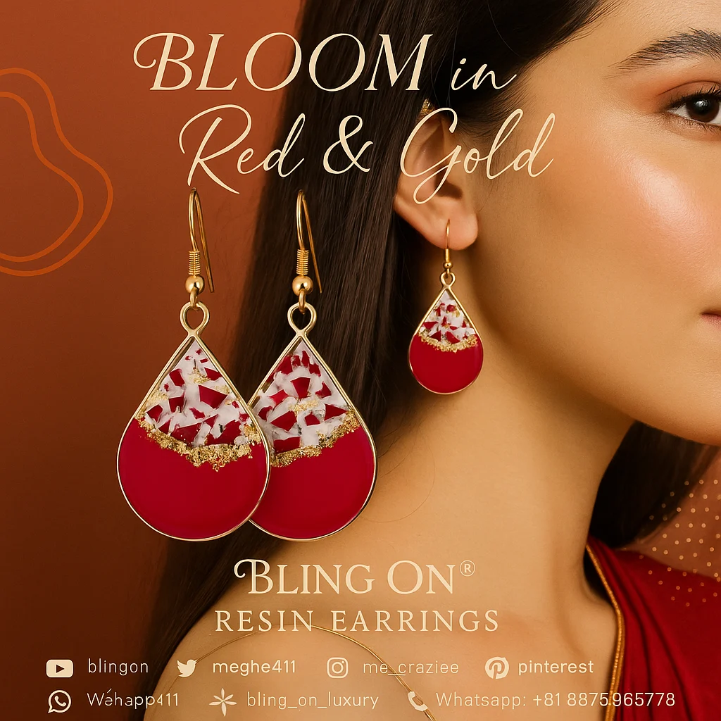 Bling-On®-Red-Gold-Resin-Tear-Drop-Earrings--India-No1-Handmade-Jeweller-instaa