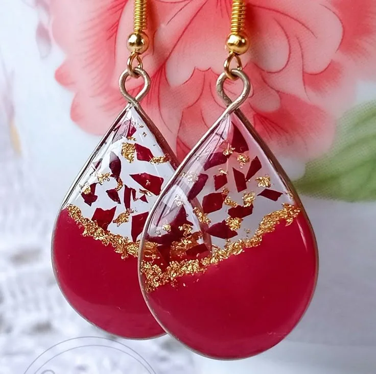 ling On® Red & Gold Resin Tear Drop Earrings – India No.1 Handmade Jewellery ✨