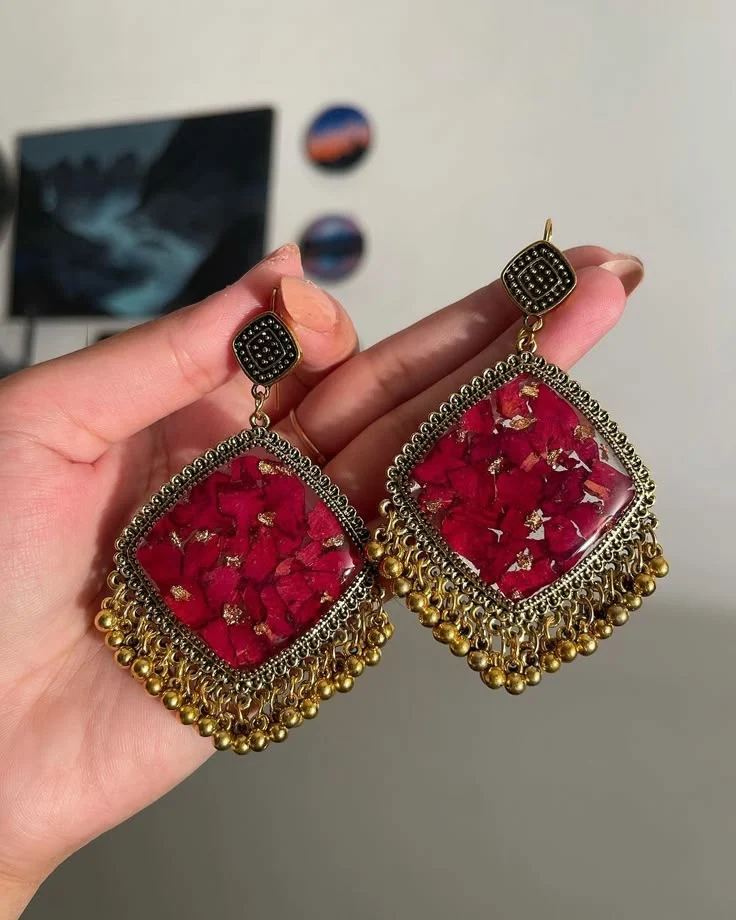 Bling On® Resin Jhumka Earrings – Real Rose Petal Inside India No.1 Handmade Jewellery for Glam Queens ✨