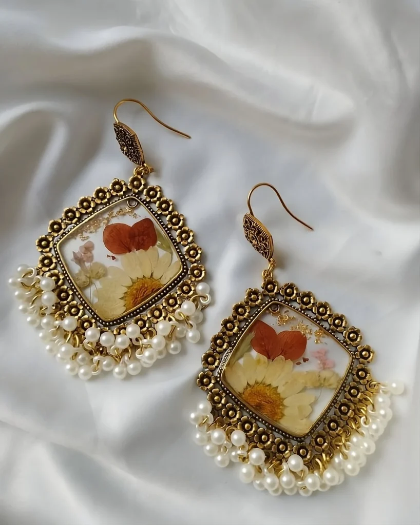 Bling On® Resin Jhumka for Dulhan – Real Flower Elegance for Wedding Day Glow 