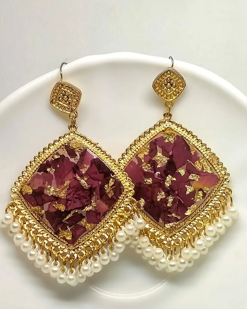 Bling On® Resin Real Roses Jhumka Earrings – Handmade Elegance for Weddings & Glam Queens (2