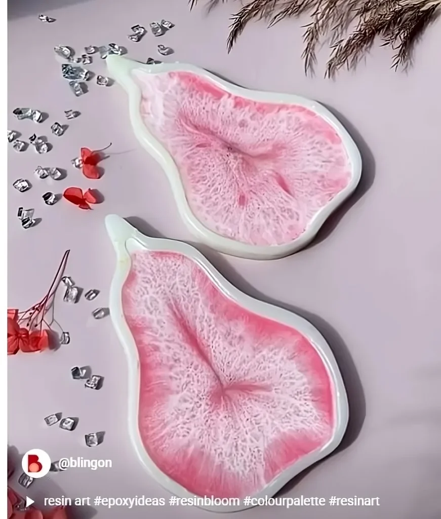 BlingOn® Pear Geode Resin Table Top – Blush Bloom Functional Art ✨ (2)