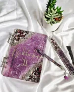 Custom Resin Notebook _ Resin Personalised Notebook _ Handmade Notebook with Gold_Silver Flakes • Bling On-