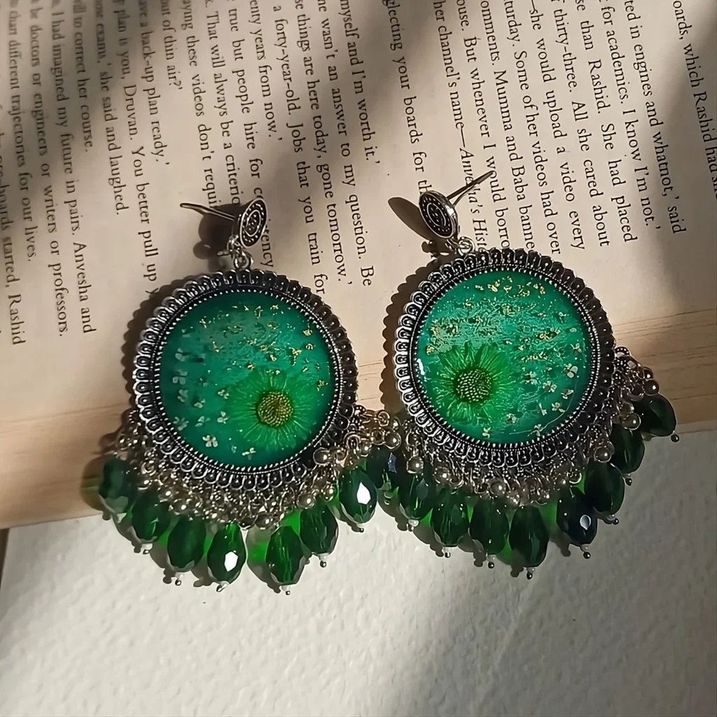 Resin Emerald Green Jhumka – All Season Handmade Elegance ☘️💚